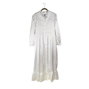 Laura Adams Long Sleeve Nightgown White Satin Modest Button Up Womens Large